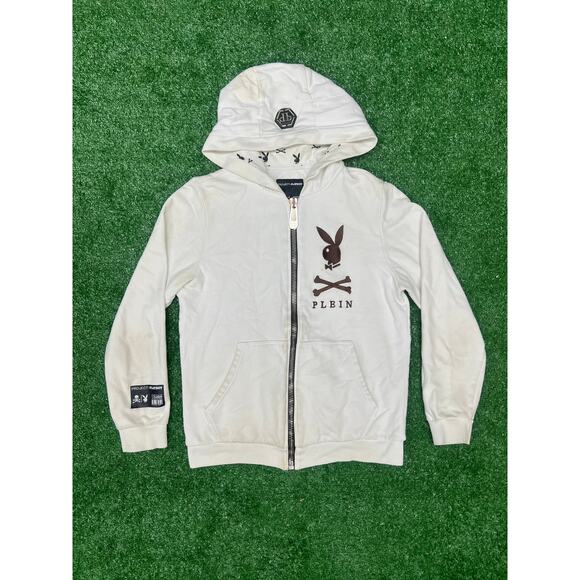 Philipp Plein x Playboy Zip Up Hoodie White SZ Large